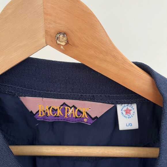 Vintage 90s Navy Blue Men's Nylon Shell Sweatshirt style with v neck - Picture 2 of 4